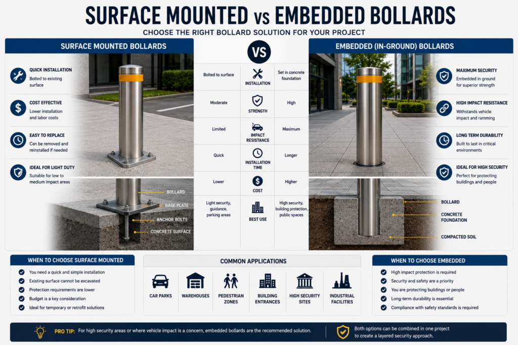 surface mounted vs embedded bollards