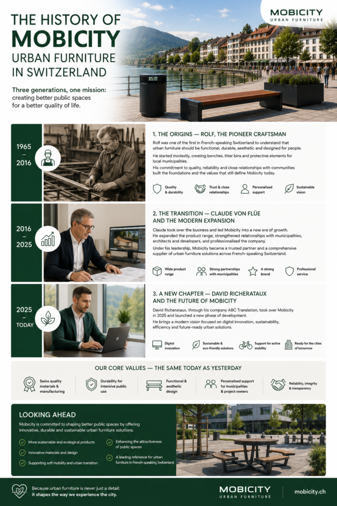 History of Mobicity urban furniture in Switzerland